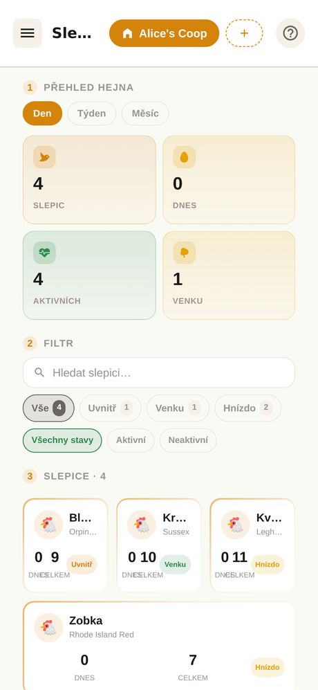 Aplikace — přehled hejna